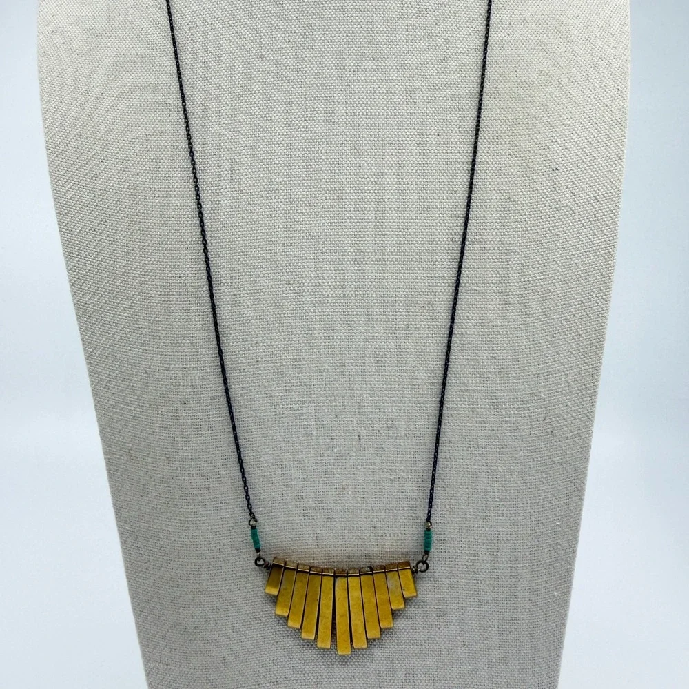 Unique Gold Tone Bar Fan Pendant Necklace Boho Layering Statement Piece Jewelry